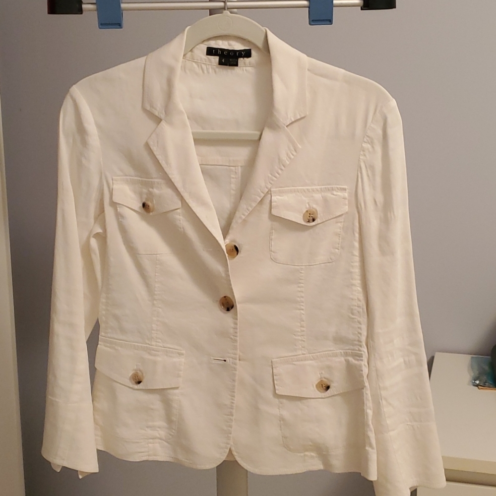Theory White Linen Jacket Size 4